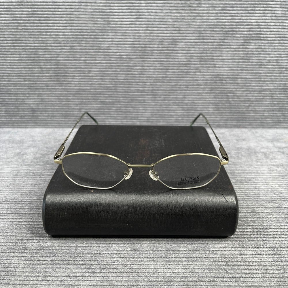 Guess GU 598 GRN y2k Eyeglasses Gold Green Stainless Steel Geometric Oval Frames